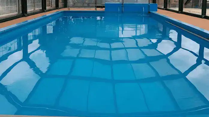 Indoor swimming pool with clear blue water at Rose & Crown pub.